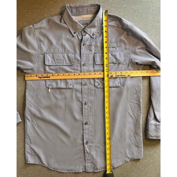 Cabelas Mens Button‎ Down Shirt Blue White Houndstooth Long Sleeve Pockets M - Picture 7 of 8